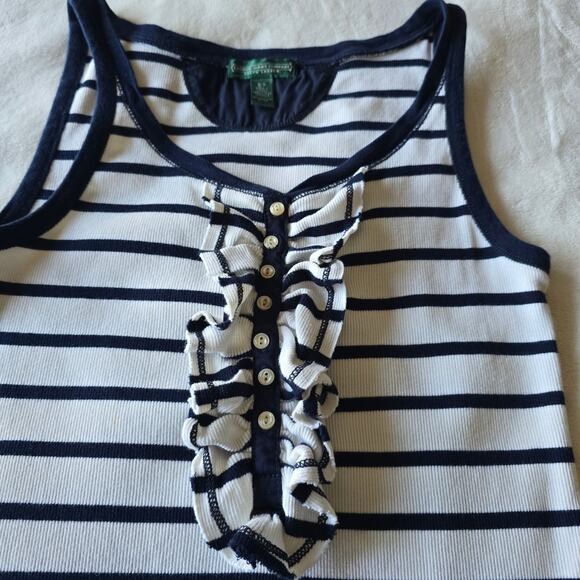 Ralph Lauren Striped Ruffle Tank Top S Navy White Nautical Coastal Timeless Y2K - Picture 3 of 7